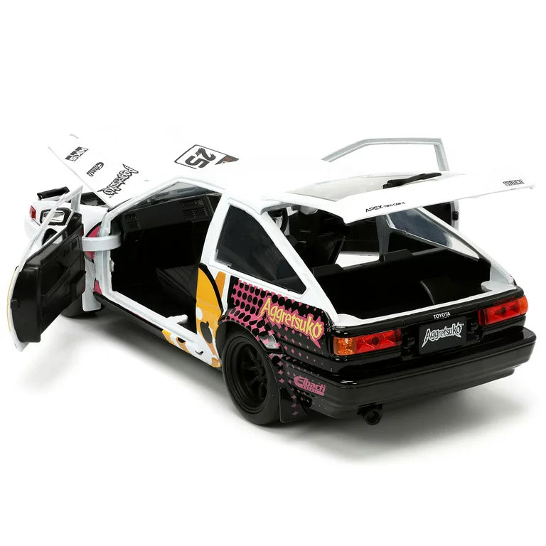 Hollywood Rides 1:24 Die-Cast 1986 Toyota Trueno (AE86) with Aggretsuko Figure,