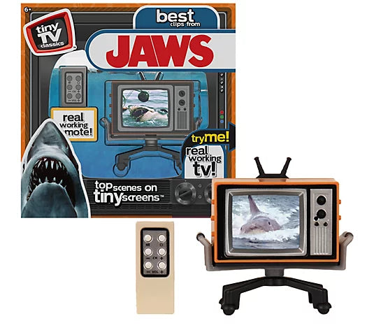 Tiny TV Classics Collectible Jaws TV with Real Working Remote