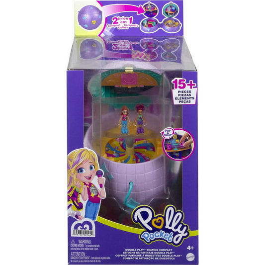 Polly Pocket Double Play Skating Compact, 2-in-1 Playset with 2 Micro Dolls & 16 Accessories