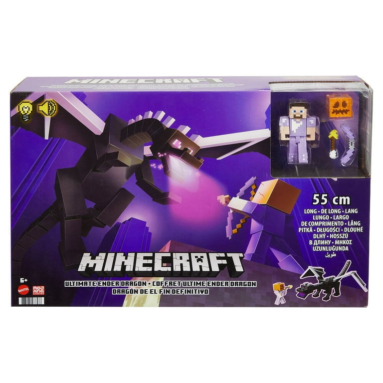 Minecraft Ultimate Ender Dragon Figure, 20-in with Color-Change Steve Figure