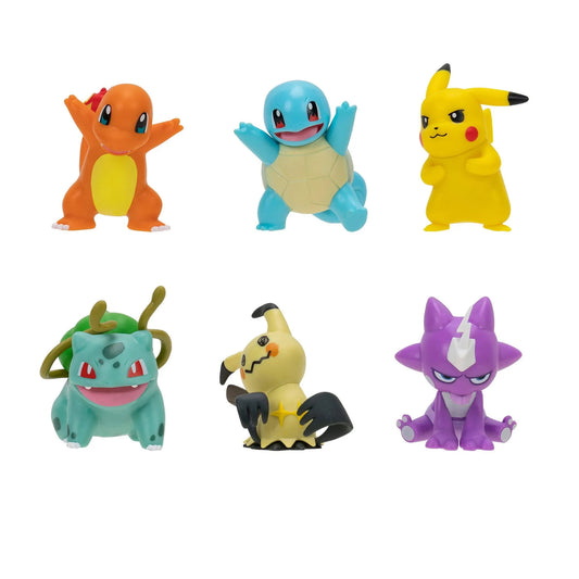 Pokémon Battle Figure 6 Pack-Features 2-Inch Pikachu, Squirtle, Charmander, Bulbasaur, Mimikyu & Toxel-Authentic