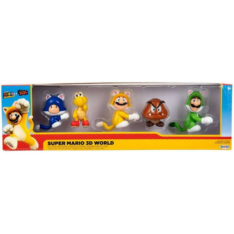 World of Nintendo Super Mario 3d World Bowser's Fury Cat Toad, Red Koopa Troopa, Cat Mario, Goomba & Cat Luigi Mini Figure 5-Pack Gift Pack