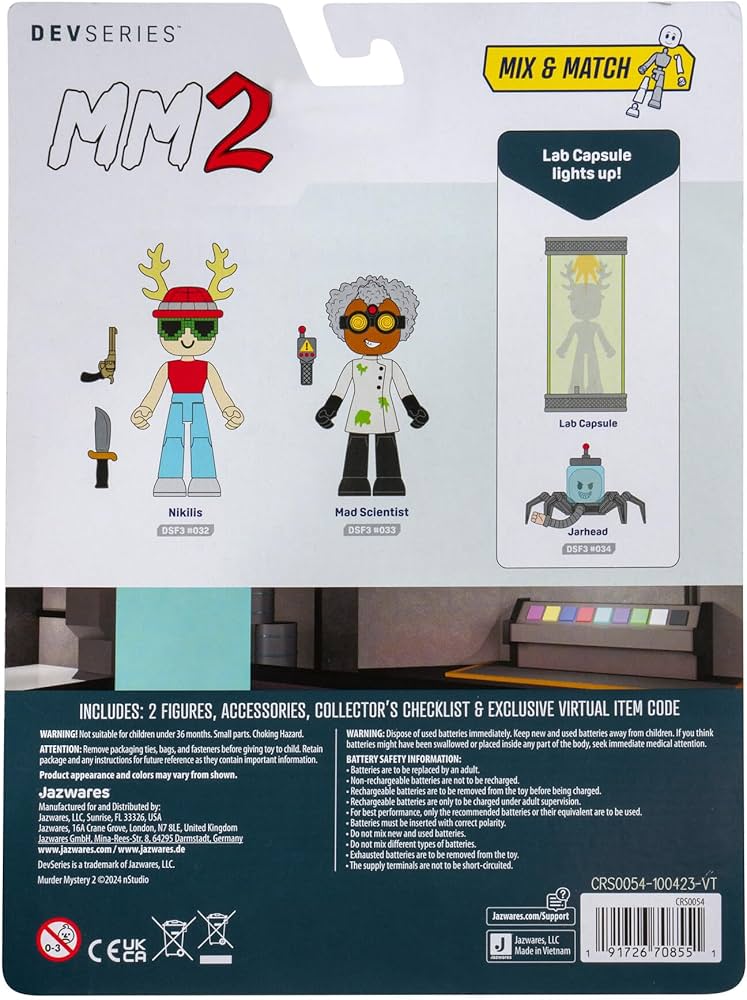 DevSeries Murder Mystery 2 Research Facility Game Pack Two 2.75” Action Figures with Light-Up Lab Capsule, Accessories, and Exclusive Virtual Item Code