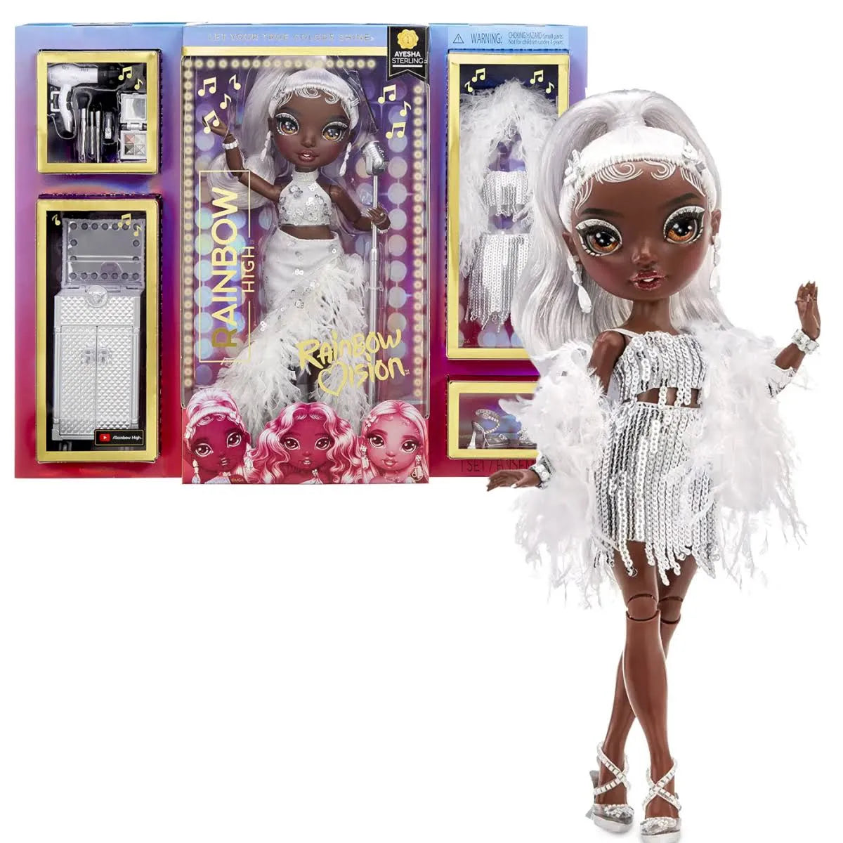 Rainbow Vision Rainbow High Rainbow Divas- Ayesha Sterling (Silver) Fashion Doll. 2 Designer Outfits to Mix & Match w/ Vanity Playset