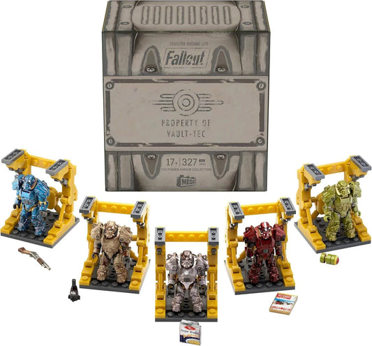 MEGA Fallout Action Figure Building Toy, T-60 Power Armor Collection with 327 Pieces, 5 Micro Action Figures and Accessories, for Collectors