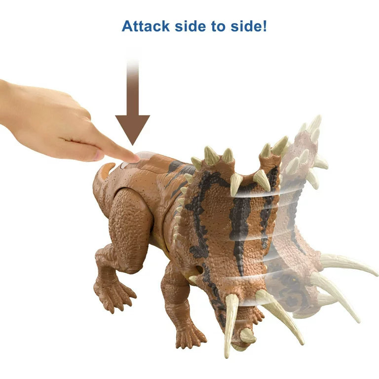 Jurassic World Camp Cretaceous Mega Destroyers Pentaceratops Dinosaur Action Figure, Toy Gift with Movable Joints, Attack and Breakout Feature