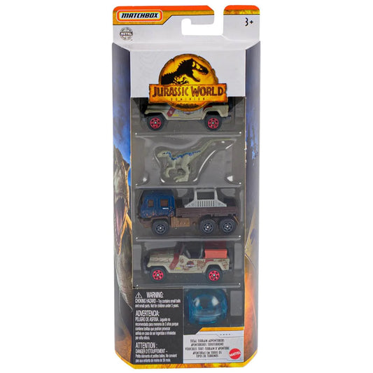 Matchbox Jurassic World Dominion 1:64 Die-cast & Dinosaur Total Terrain Adventurers 5-Packs