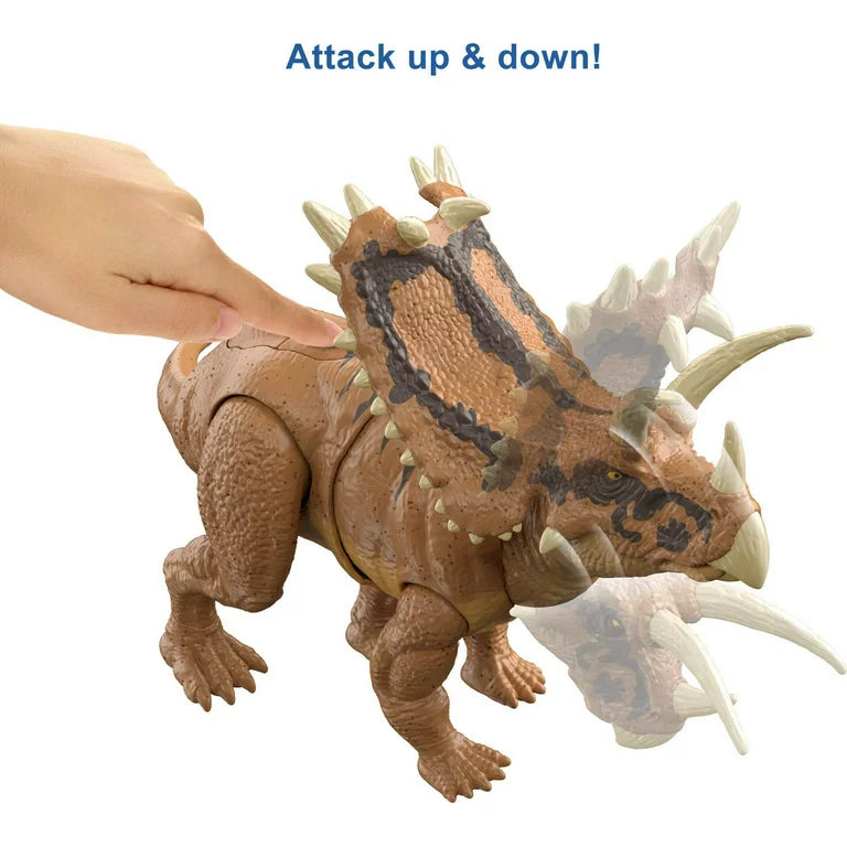 Jurassic World Camp Cretaceous Mega Destroyers Pentaceratops Dinosaur Action Figure, Toy Gift with Movable Joints, Attack and Breakout Feature