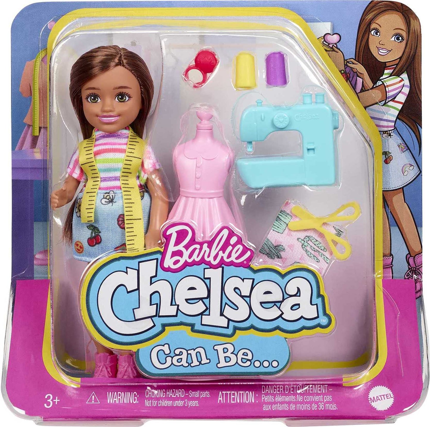 Barbie Chelsea Can Be Doll & Playset, Brunette Fashion Designer Small Doll with Removable Outfit & 8 Career Accessories