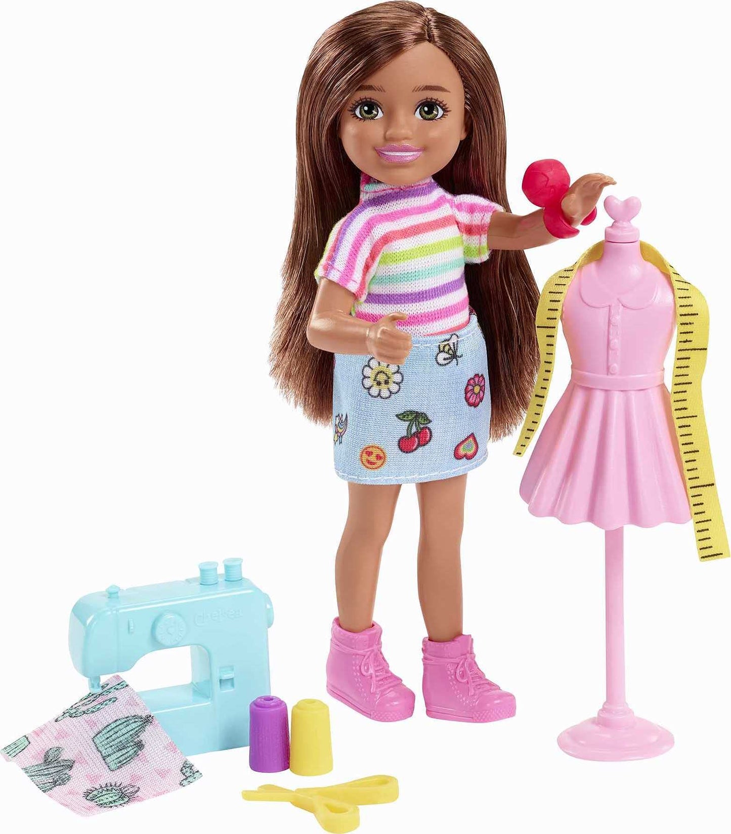 Barbie Chelsea Can Be Doll & Playset, Brunette Fashion Designer Small Doll with Removable Outfit & 8 Career Accessories