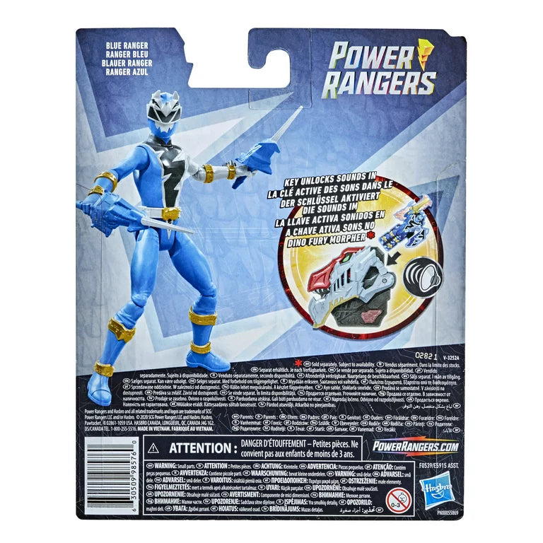 Power Rangers Dino Fury Blue Ranger 6” Action Figure with Dino Fury Key