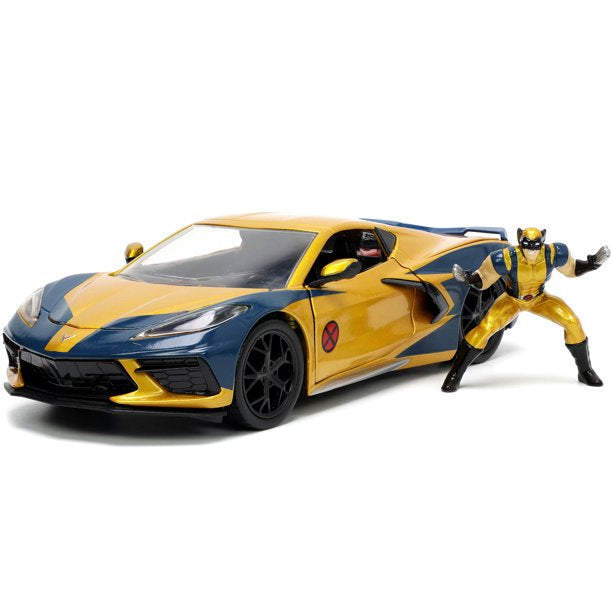 Jada Die-cast Dropshipper 1:24 Scale 2020 Chevrolet Corvette C8 Stingray & Wolverine X-Men Marvel Series