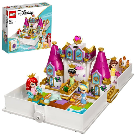 LEGO 43193 Disney Princess Ariel, Belle, Cinderella and Tiana’s Storybook Adventures Castle Toy with 4 Micro-Doll Figures