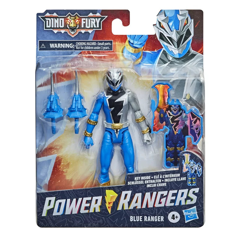 Power Rangers Dino Fury Blue Ranger 6” Action Figure with Dino Fury Key