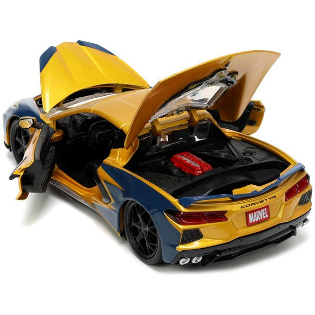 Jada Die-cast Dropshipper 1:24 Scale 2020 Chevrolet Corvette C8 Stingray & Wolverine X-Men Marvel Series