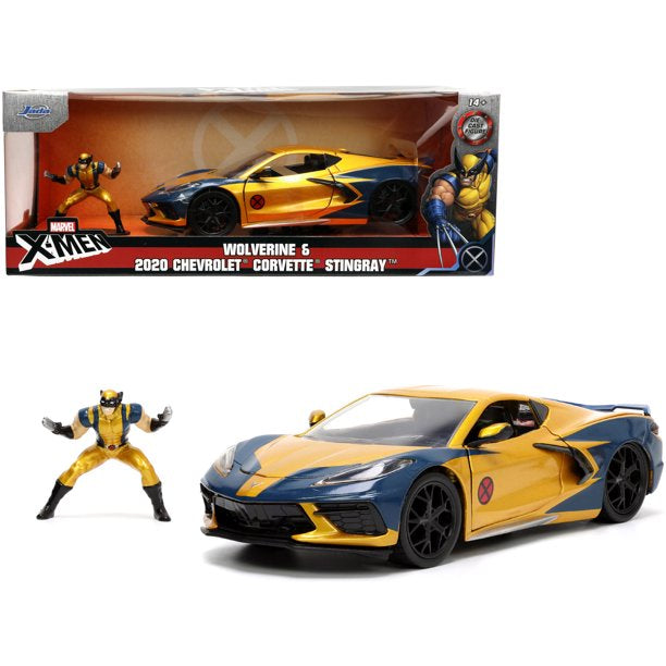 Jada Die-cast Dropshipper 1:24 Scale 2020 Chevrolet Corvette C8 Stingray & Wolverine X-Men Marvel Series