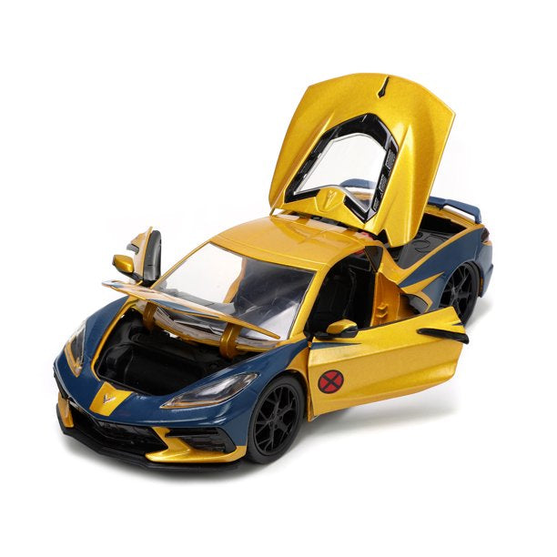 Jada Die-cast Dropshipper 1:24 Scale 2020 Chevrolet Corvette C8 Stingray & Wolverine X-Men Marvel Series