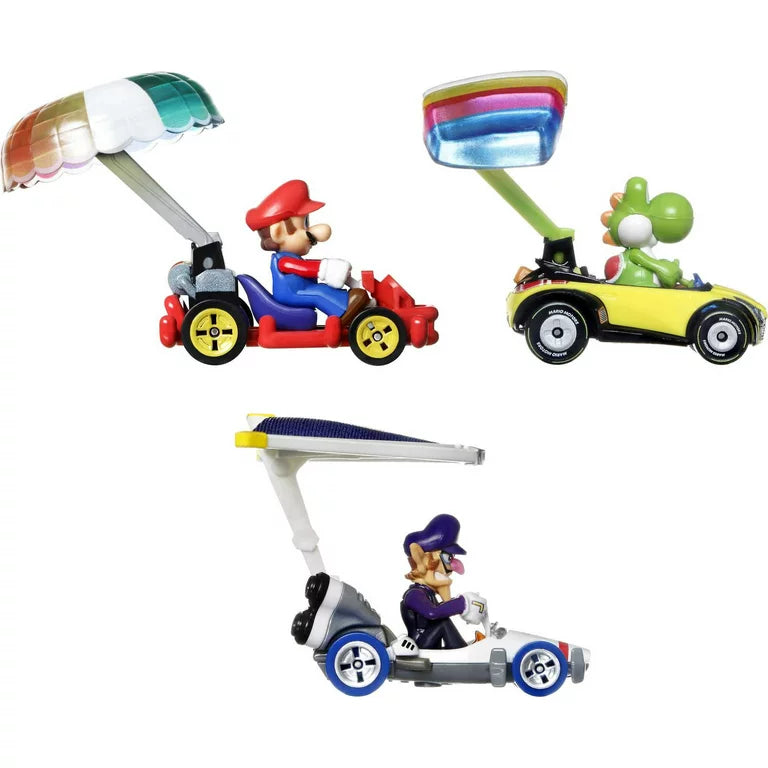 Hot Wheels Mario Kart Cars: Mario Waluigi & Yoshi 3-Pack Glider Edition