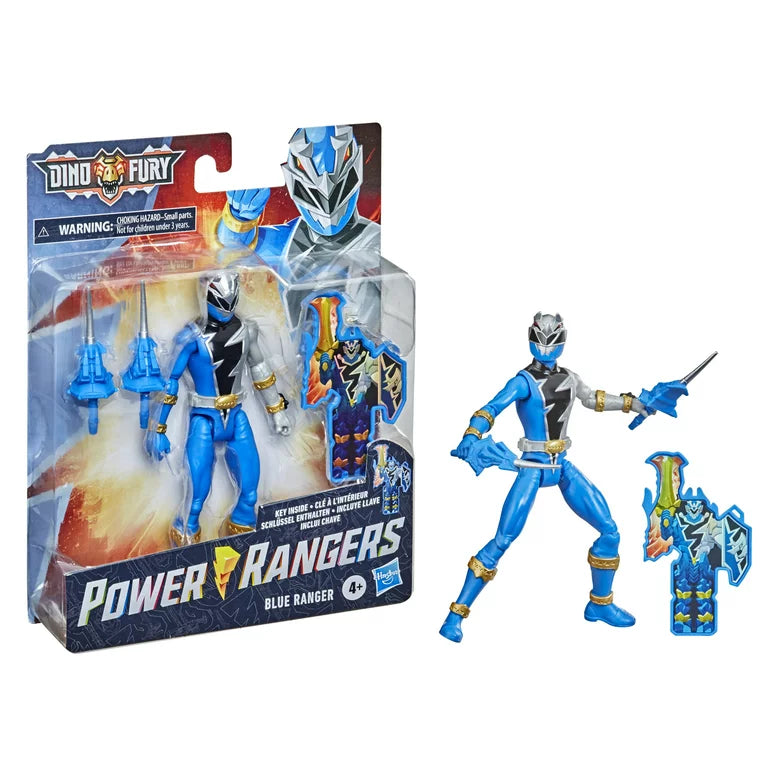 Power Rangers Dino Fury Blue Ranger 6” Action Figure with Dino Fury Key