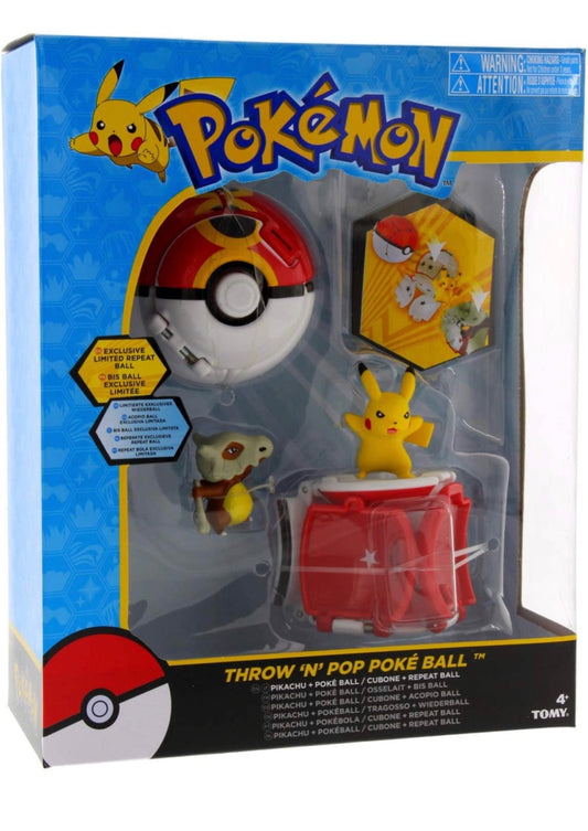 Pokemon Throw N Pop Poke Ball Pikachu Pokeball & Cubone Repeat Ball Figure Set